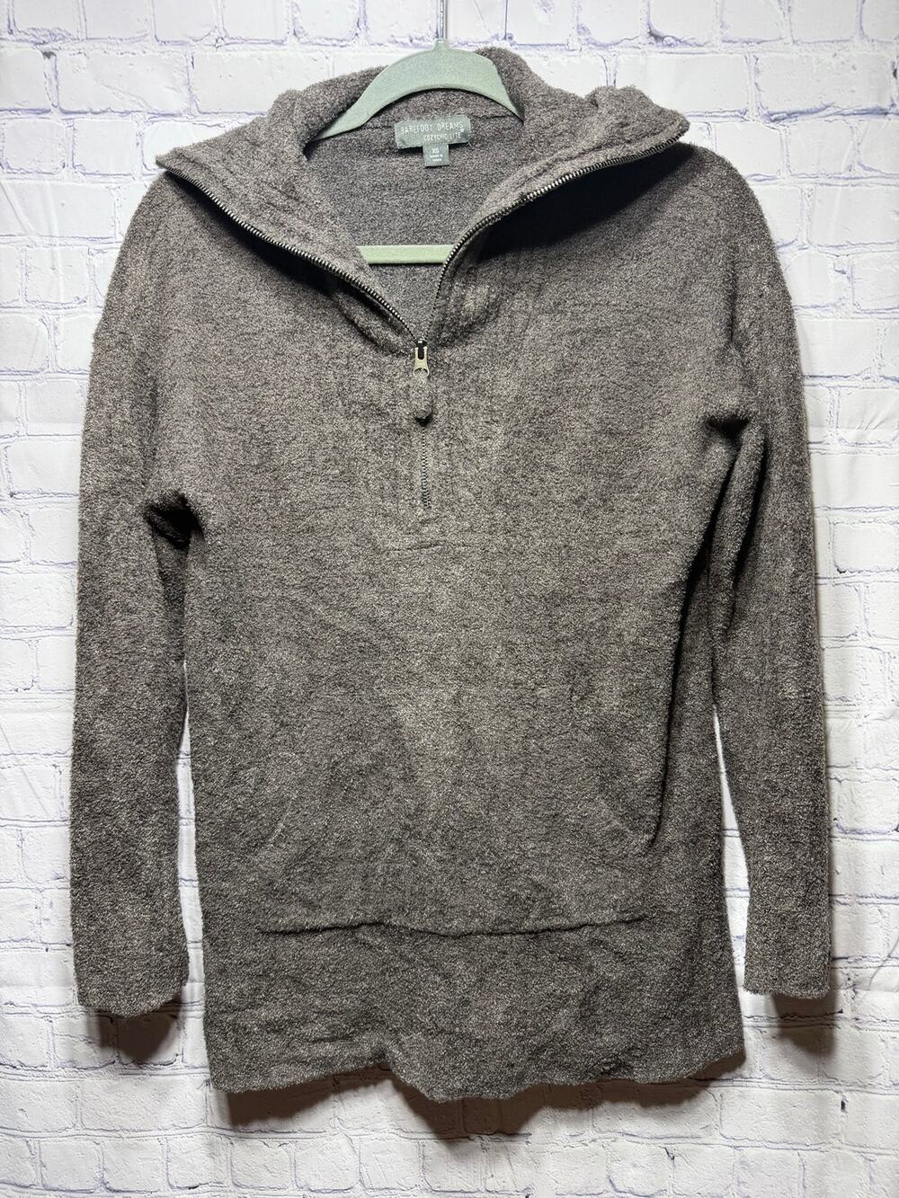 Barefoot Dreams Cozychic Lite 1/4 Zip Pullover Brown Gray Sz XS Soft Casual